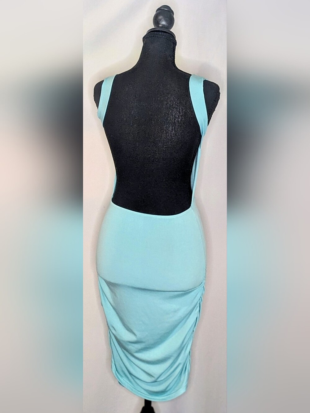 Baby Blue Open Back Ruched Bodycon Midi Dress Size S